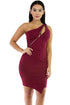 Burgundy One Shoulder Zipped Mini Dress